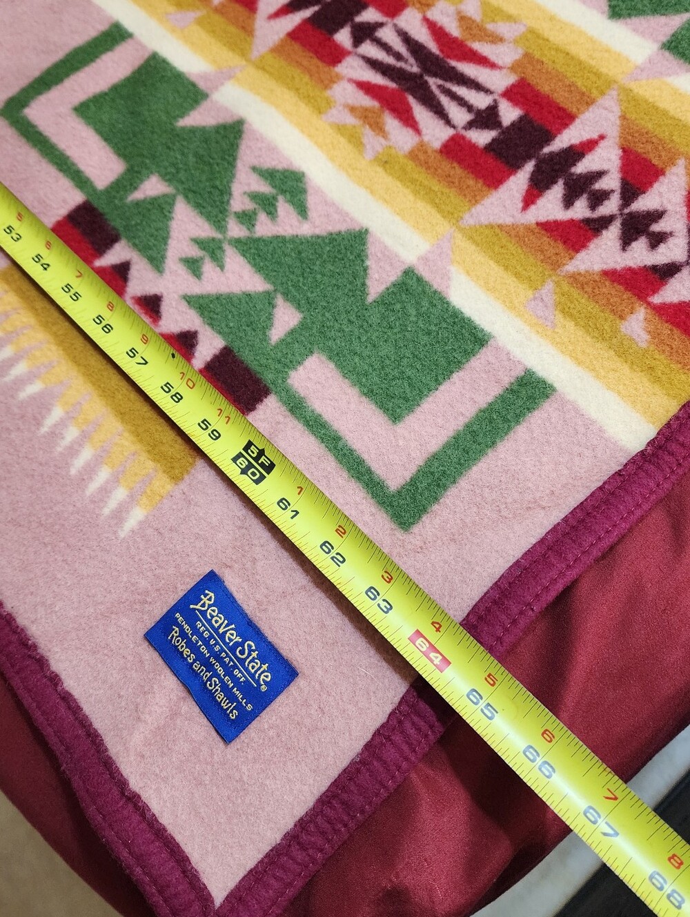 Pendleton Blue and Yellow Beaver State Label on Pink Wool - Picture 9 of 17